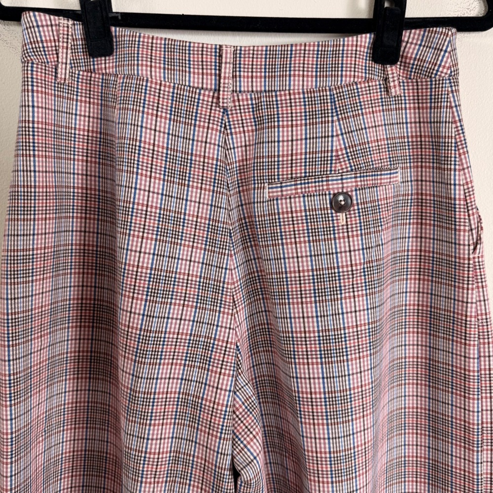 Maeve Avery Pleated Wide Leg Trousers Plaid High Rise Pants Mauve Blue US 6 - Picture 6 of 14